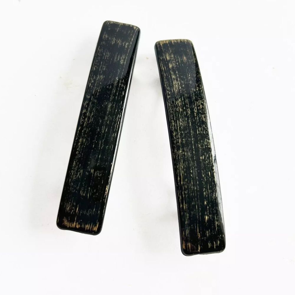 2 Vintage Goody‎ Stay Tight Barrettes Spring Clasp Black and Gold Metallic 80s